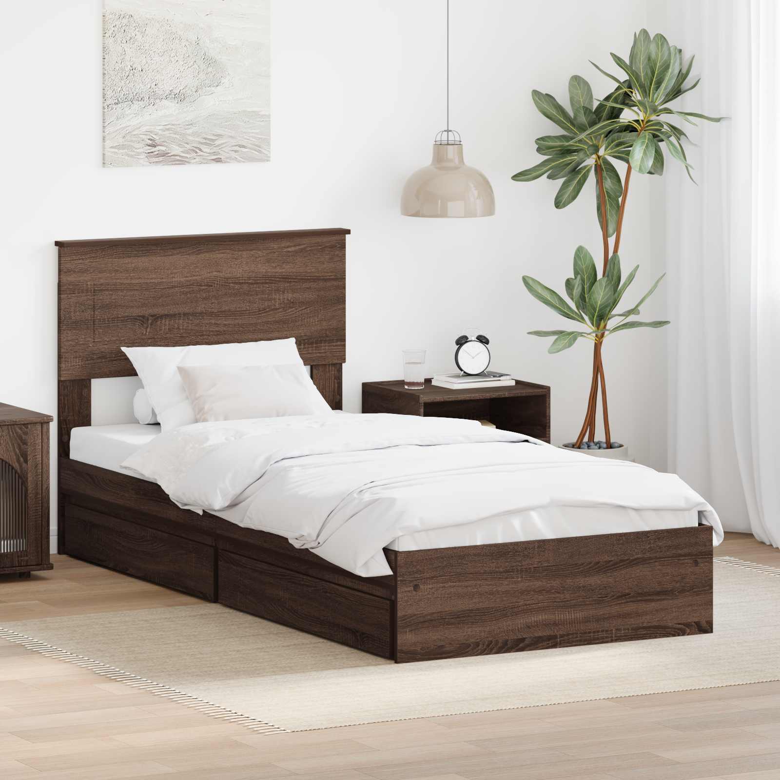 Aufbewahrungsbett Braun Eichen-Optik 75 x 190 cm Holzwerkstoff