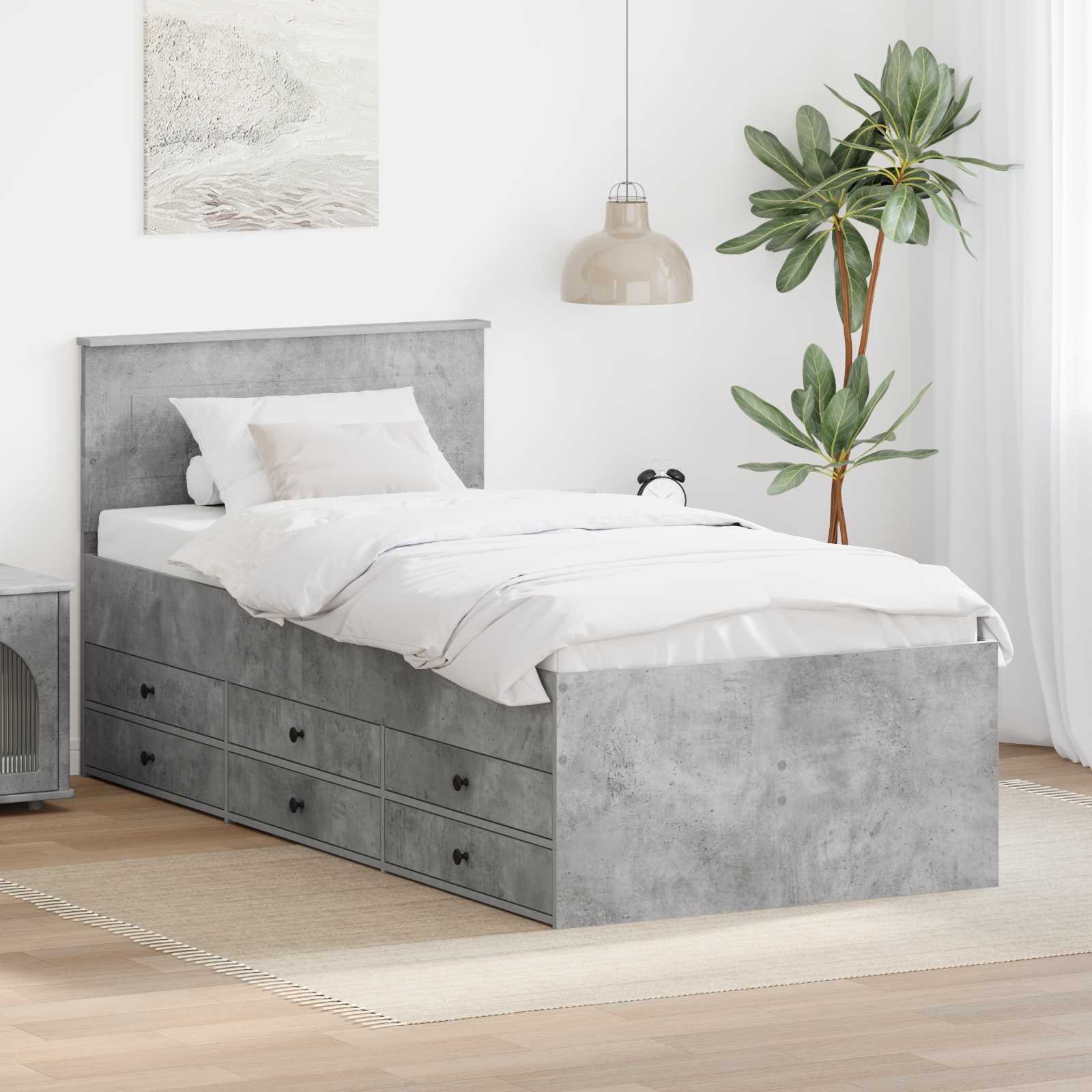 Tagesbett Beton Grau und Schwarz 100 x 200 cm Holzwerkstoff
