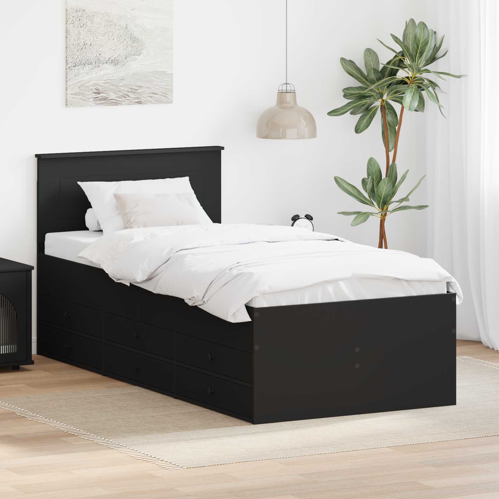 Tagesbett mit Schubladen Schwarz 75 x 190 cm Holzwerkstoff
