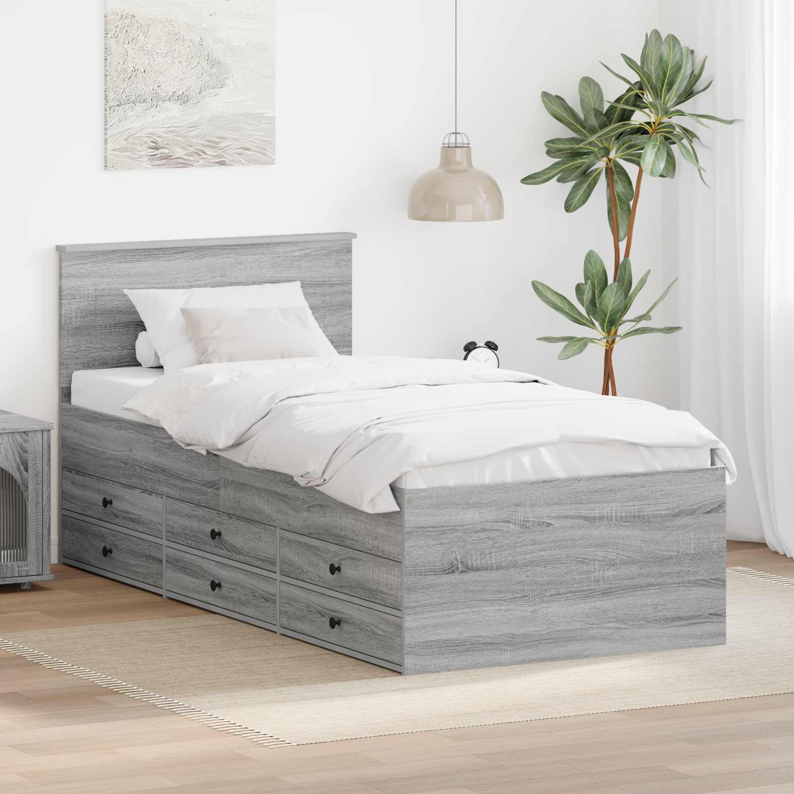 Tagesbett Grau Sonoma und Schwarz 75 x 190 cm Holzwerkstoff