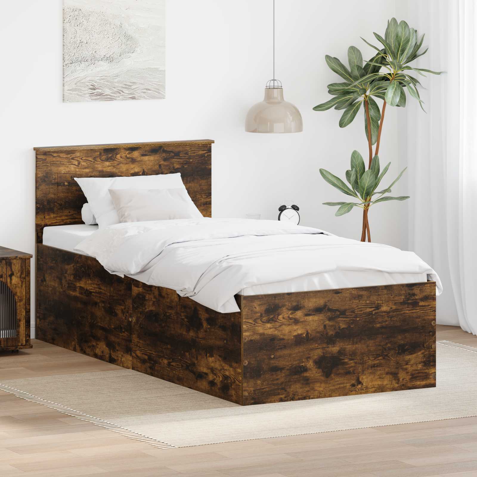 Bettrahmen Geräucherte Eiche 90 x 200 cm Holzwerkstoff