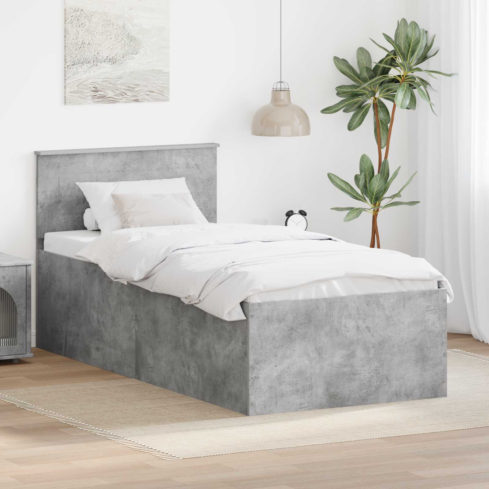 Bettrahmen mit Kopfteil Betongrau 75 x 190 cm Holzwerkstoff