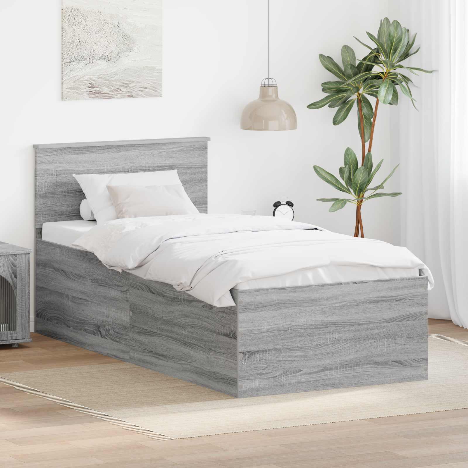 Bettrahmen mit Kopfteil Sonoma-Grau 75 x 190 cm Holzwerkstoff