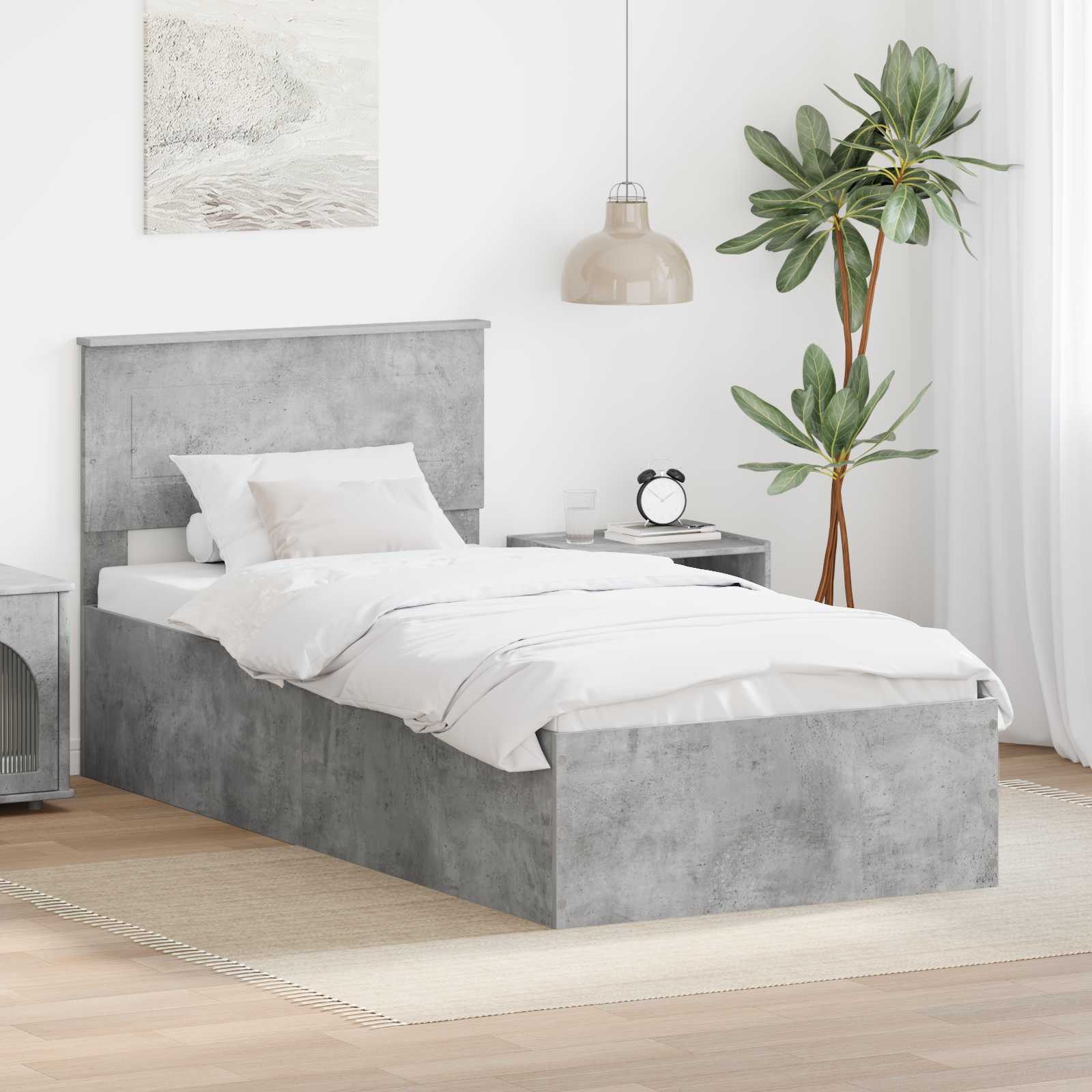 Bettrahmen mit Kopfteil Beton Grau 100 x 200 cm Holzwerkstoff