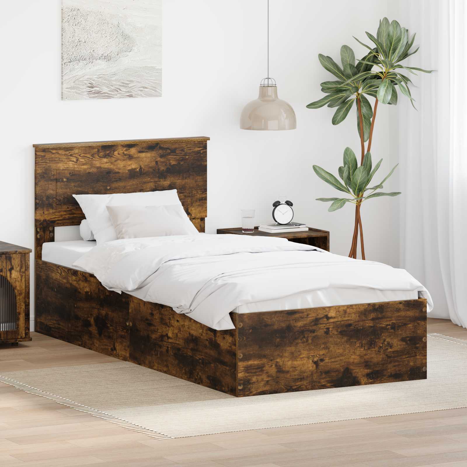 Bettrahmen Geräucherte Eiche 100 x 200 cm Holzwerkstoff