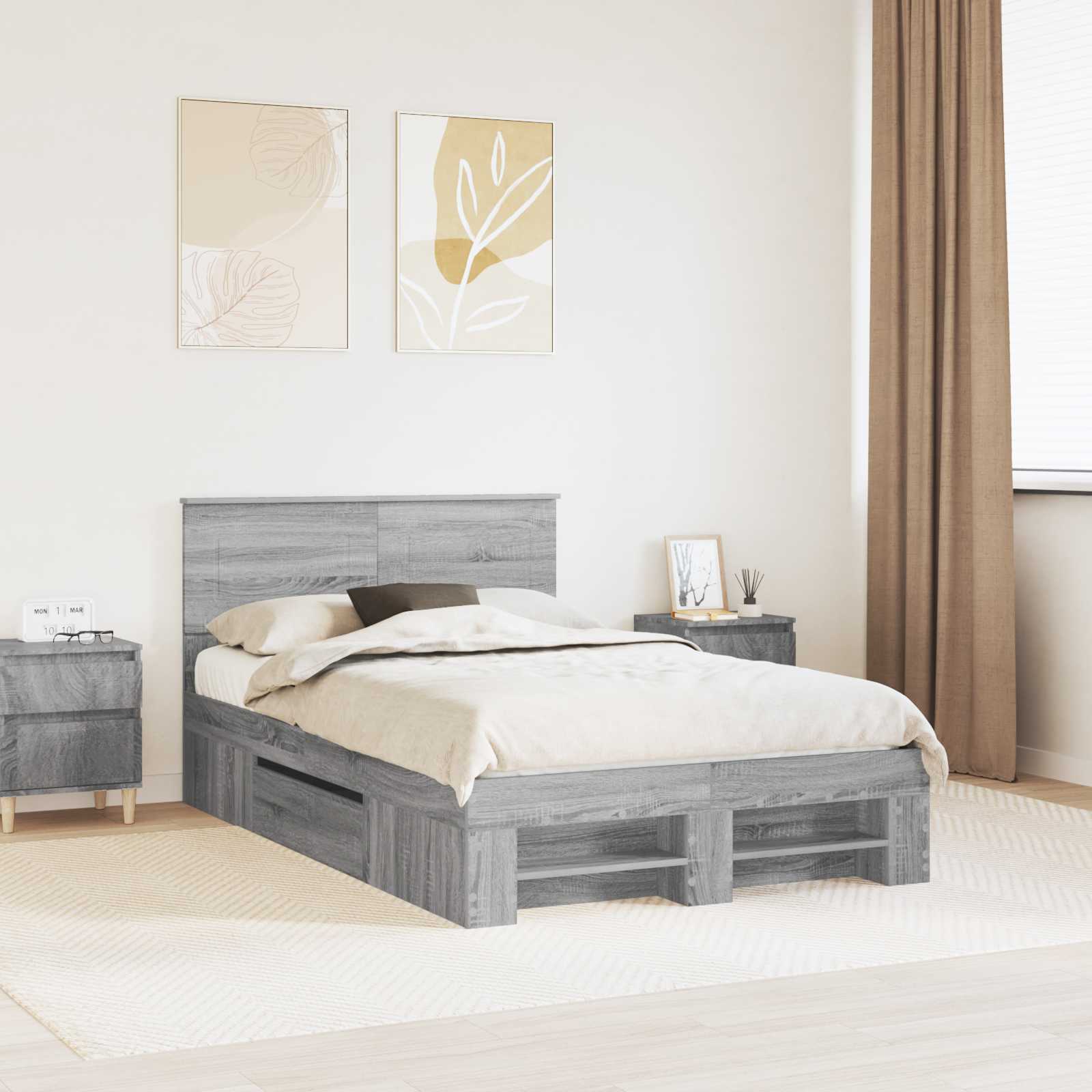Bettrahmen mit Kopfteil Sonoma-Grau 137 x 203 cm Holzwerkstoff