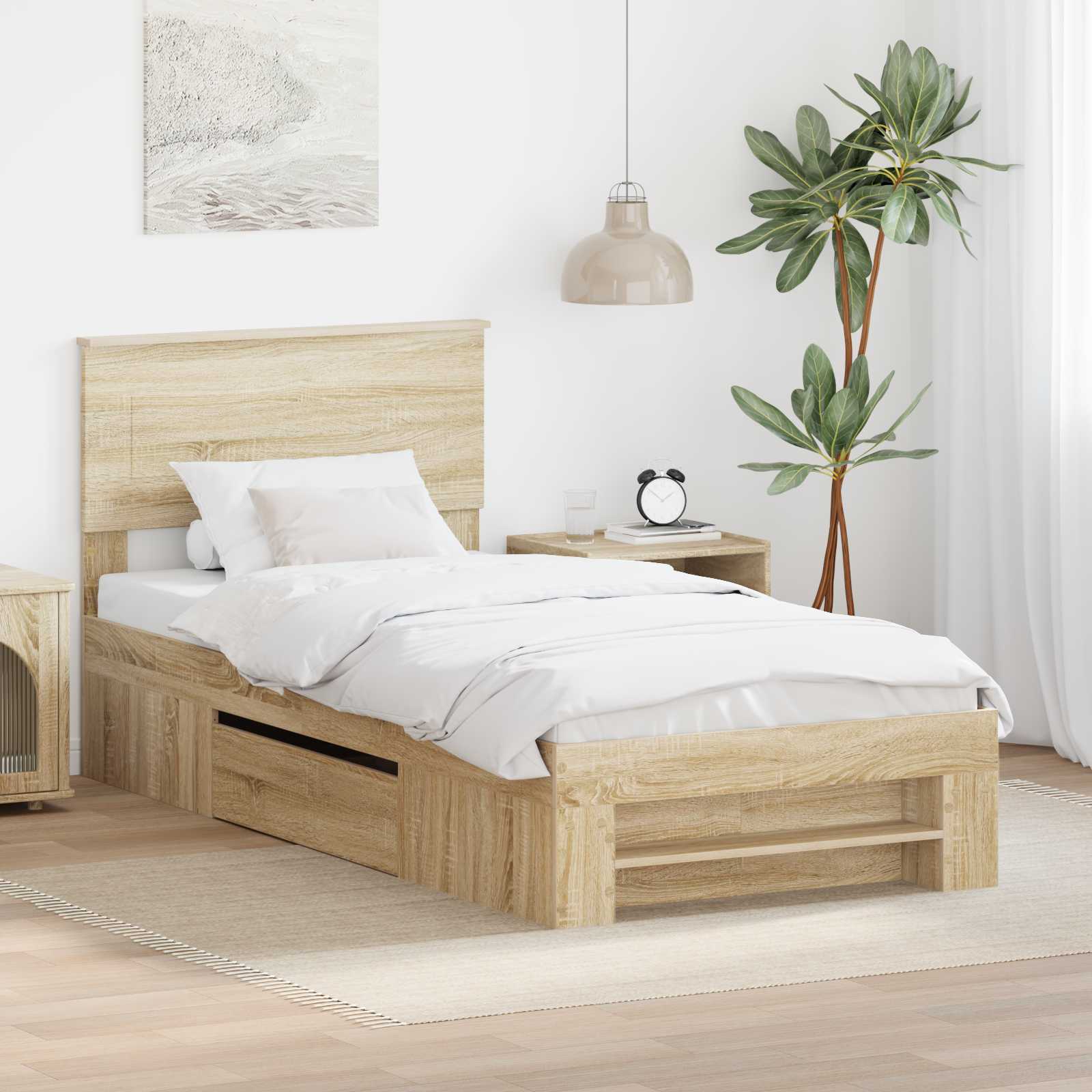 Bettrahmen mit Kopfteil Sonoma-Eiche 90 x 200 cm Holzwerkstoff
