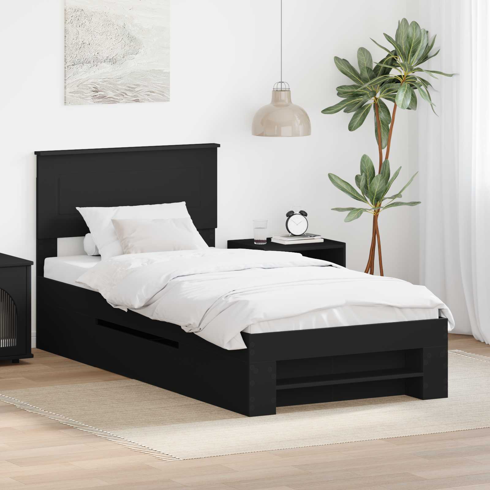 Bettrahmen mit Kopfteil Schwarz 80 x 200 cm Holzwerkstoff