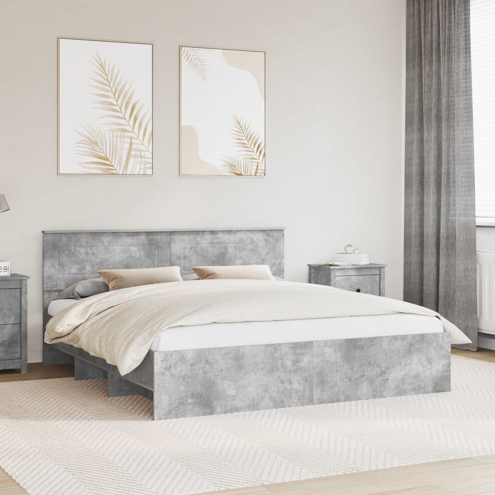 Bettrahmen mit Kopfteil Beton Grau 200 x 200 cm Holzwerkstoff