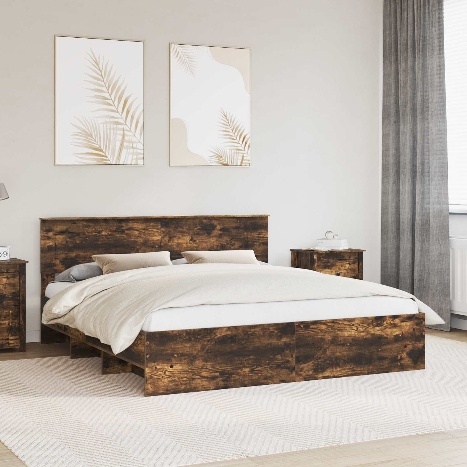 Bettrahmen Geräucherte Eiche 200 x 200 cm Holzwerkstoff