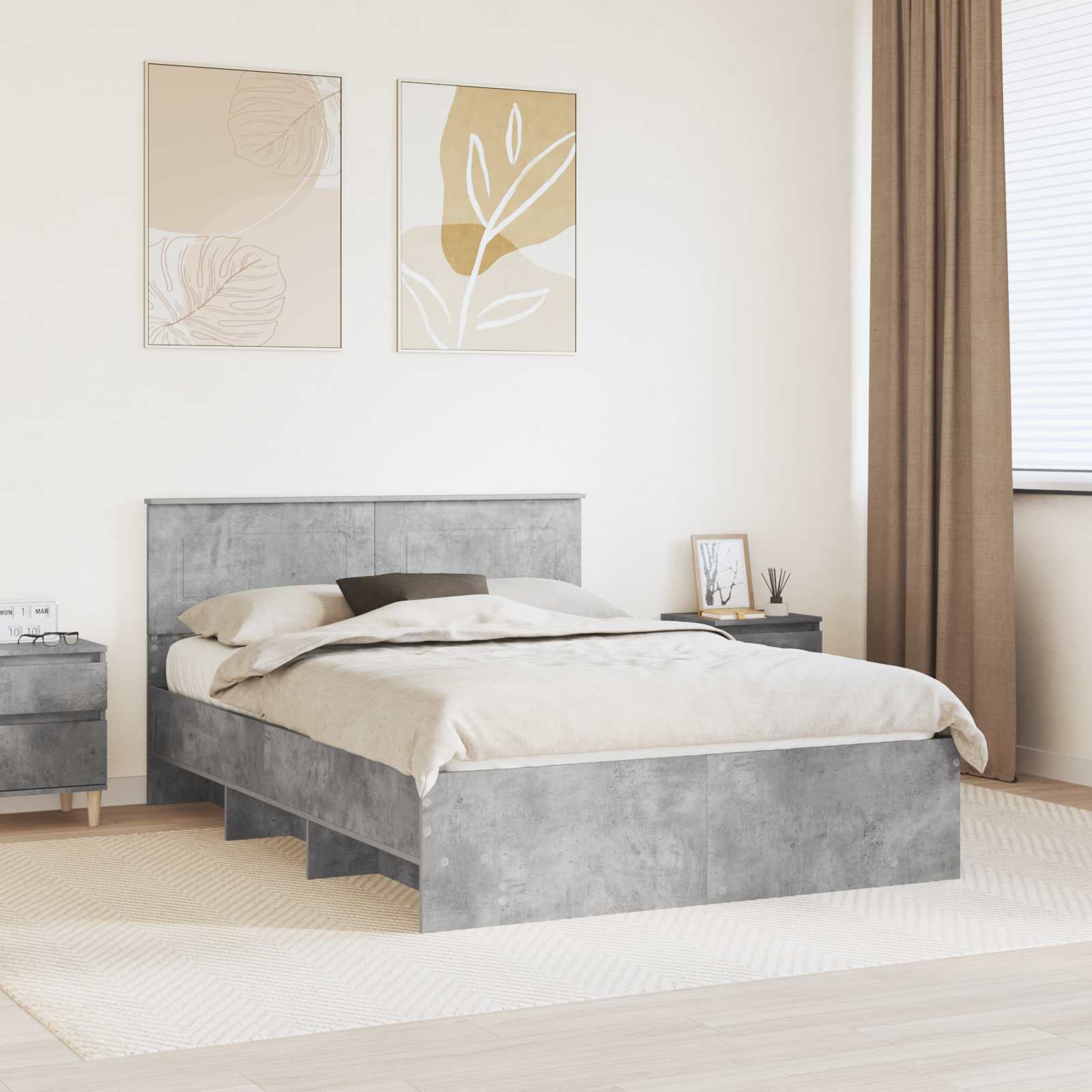 Bettrahmen mit Kopfteil Beton Grau 150 x 200 cm Holzwerkstoff