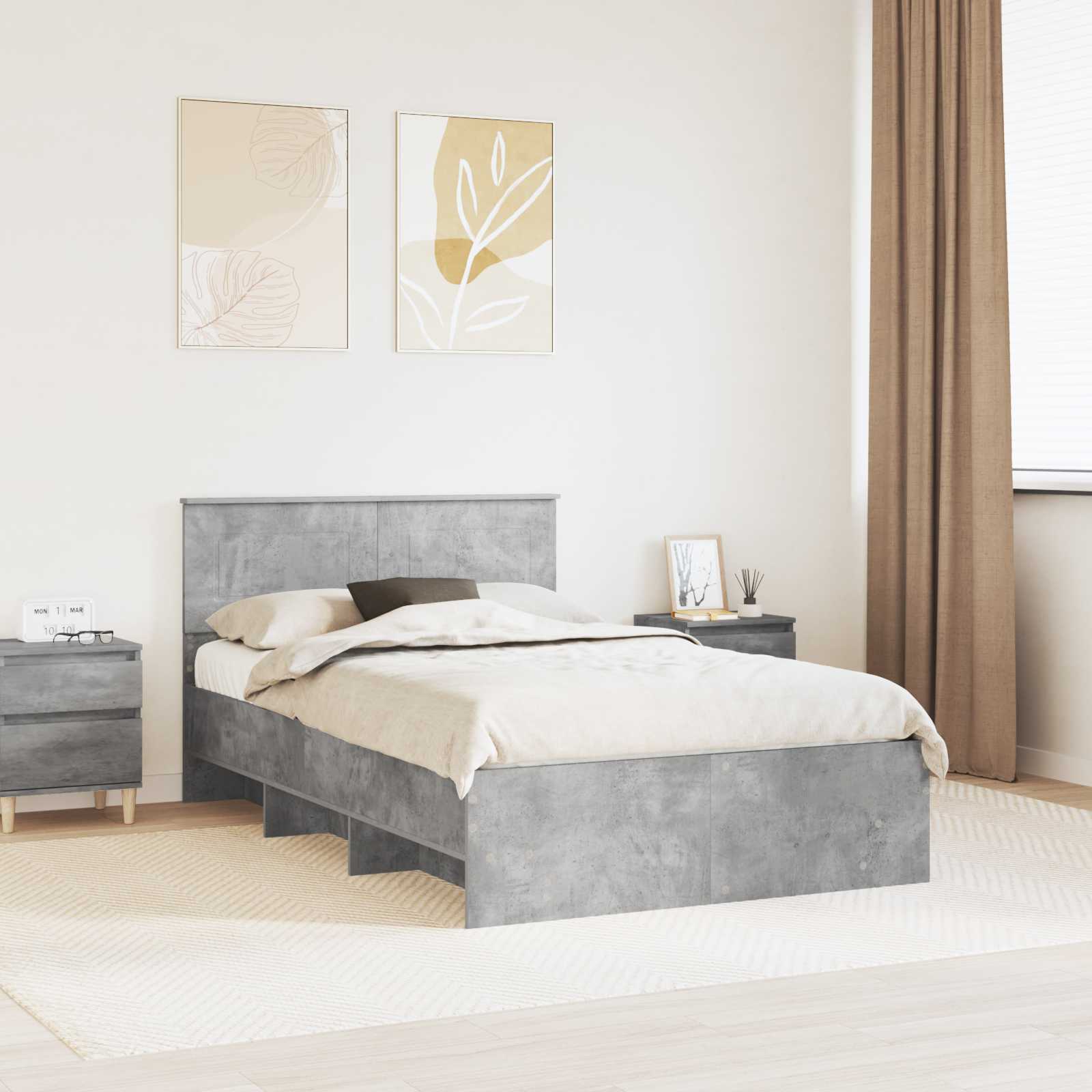 Bettrahmen mit Kopfteil Beton Grau 137 x 203 cm Holzwerkstoff