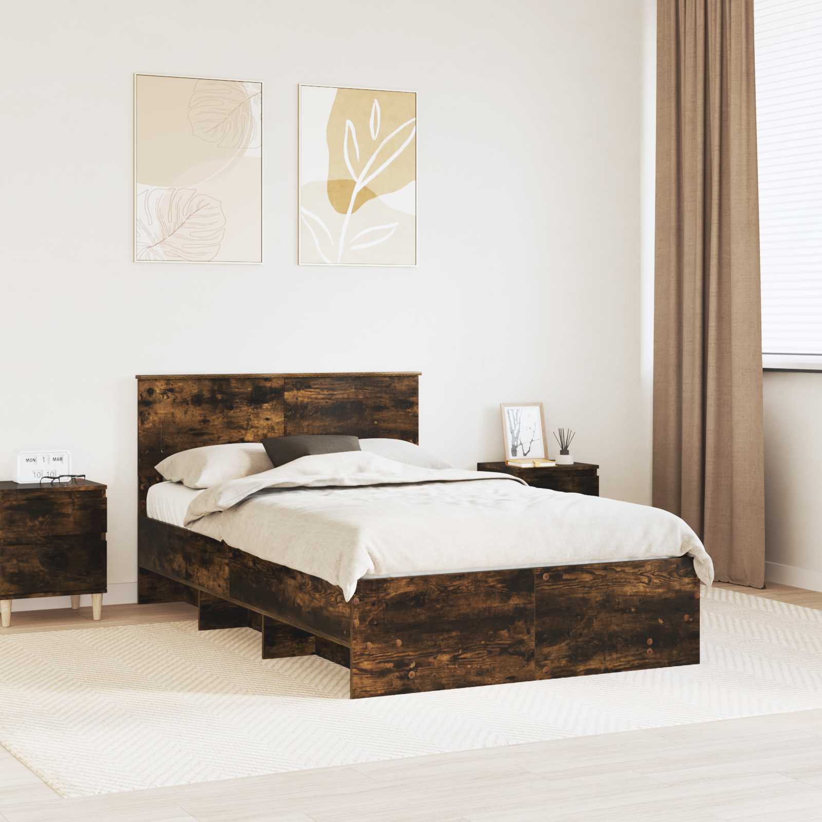 Bettrahmen Geräucherte Eiche 137 x 203 cm Holzwerkstoff
