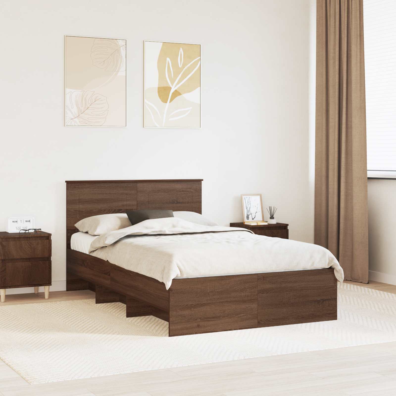 Bettrahmen Braun Eichen-Optik 120 x 123 cm Holzwerkstoff