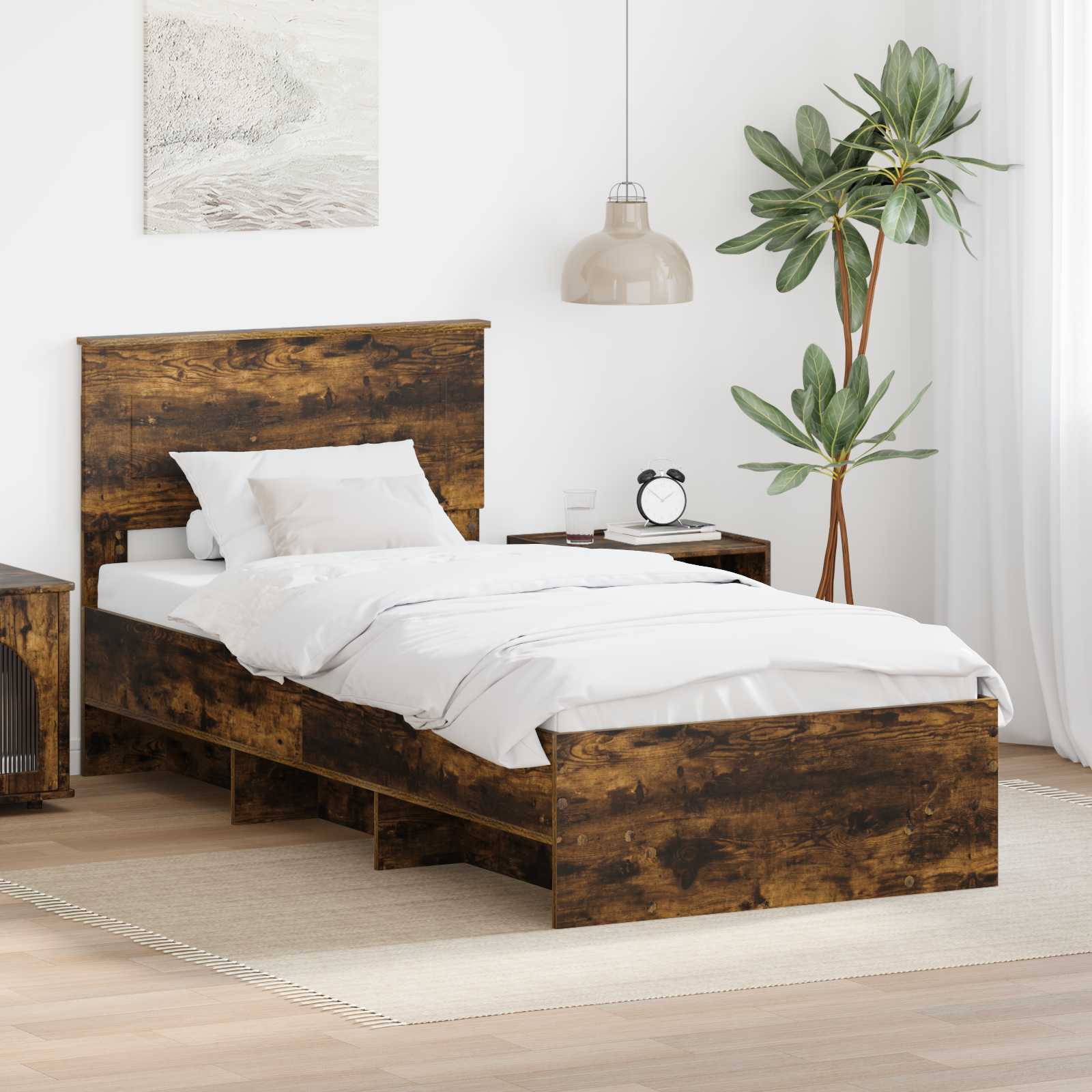 Bettrahmen Geräucherte Eiche 90 x 200 cm Holzwerkstoff
