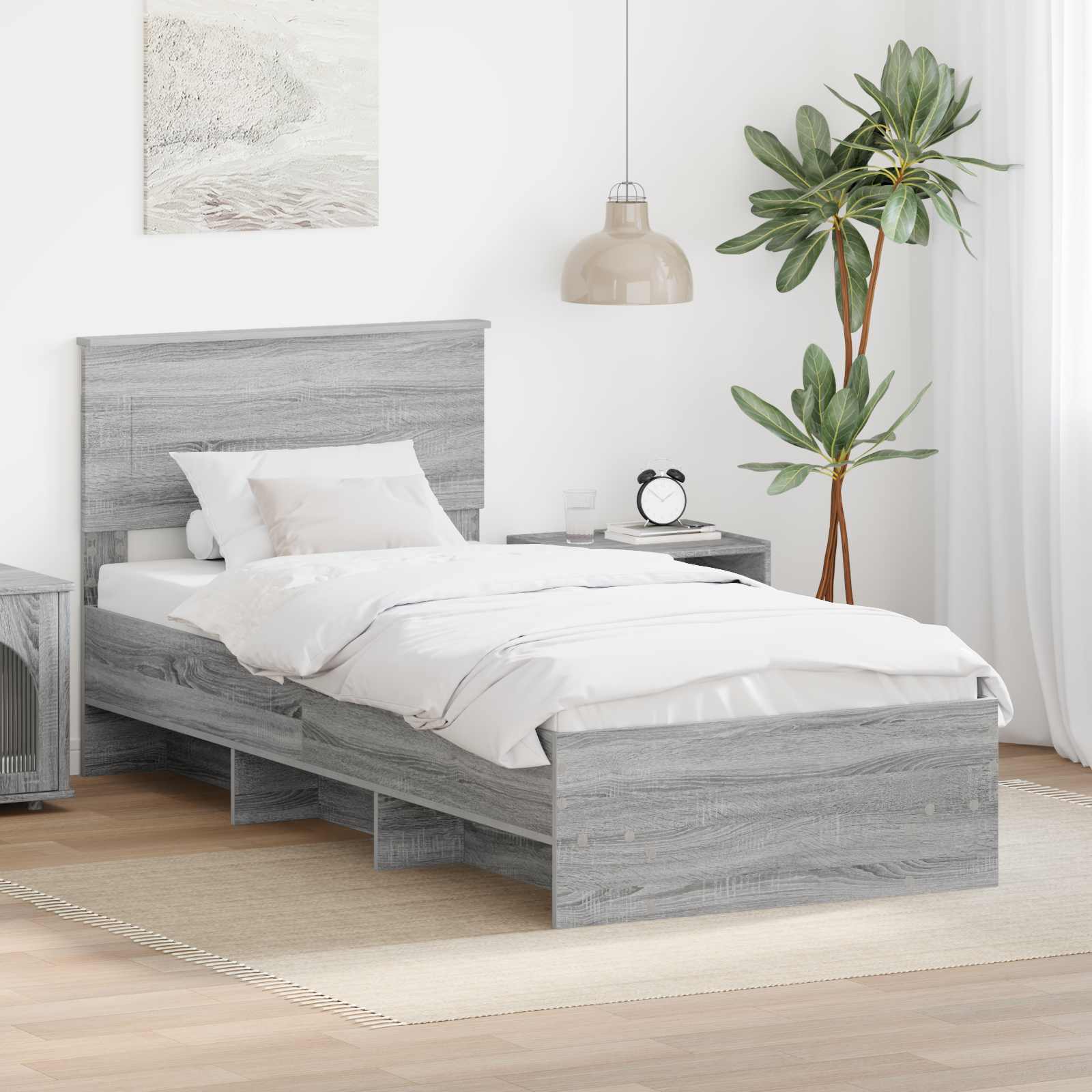 Bettrahmen mit Kopfteil Graues Sonoma 80 x 200 cm Holzwerkstoff