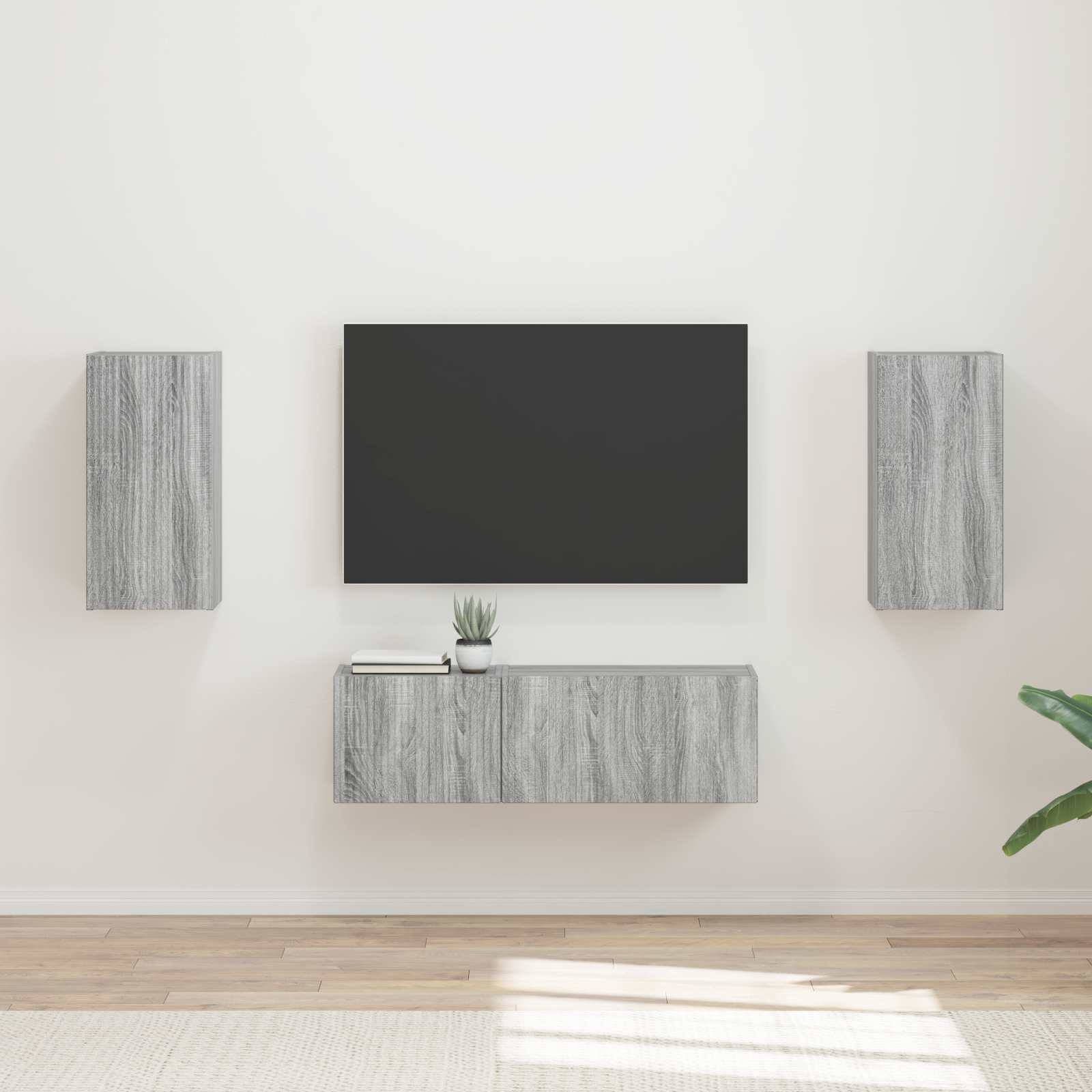 TV-Wandregal-Set 4 stk. Graues Sonoma Holzwerkstoff