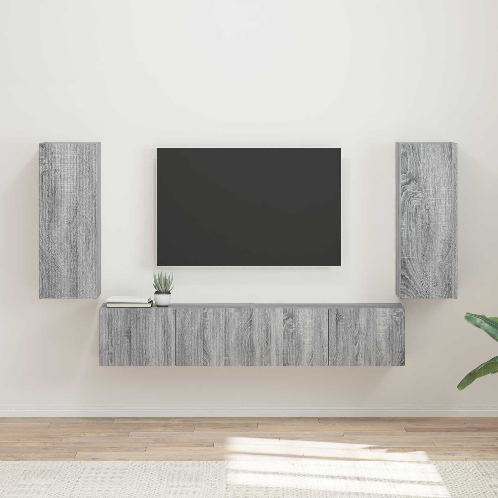 TV-Wandregal-Set 4 stk. Graues Sonoma Holzwerkstoff