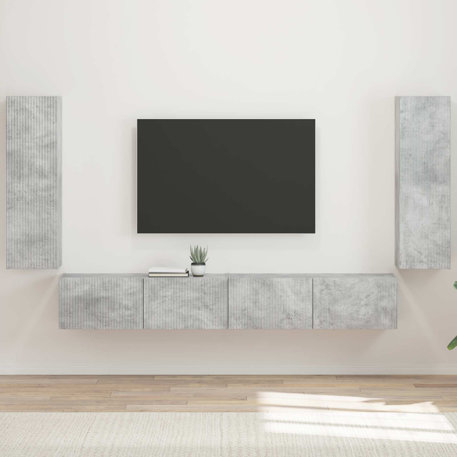 TV-Wandregal-Set 4 stk. Betongrau Holzwerkstoff