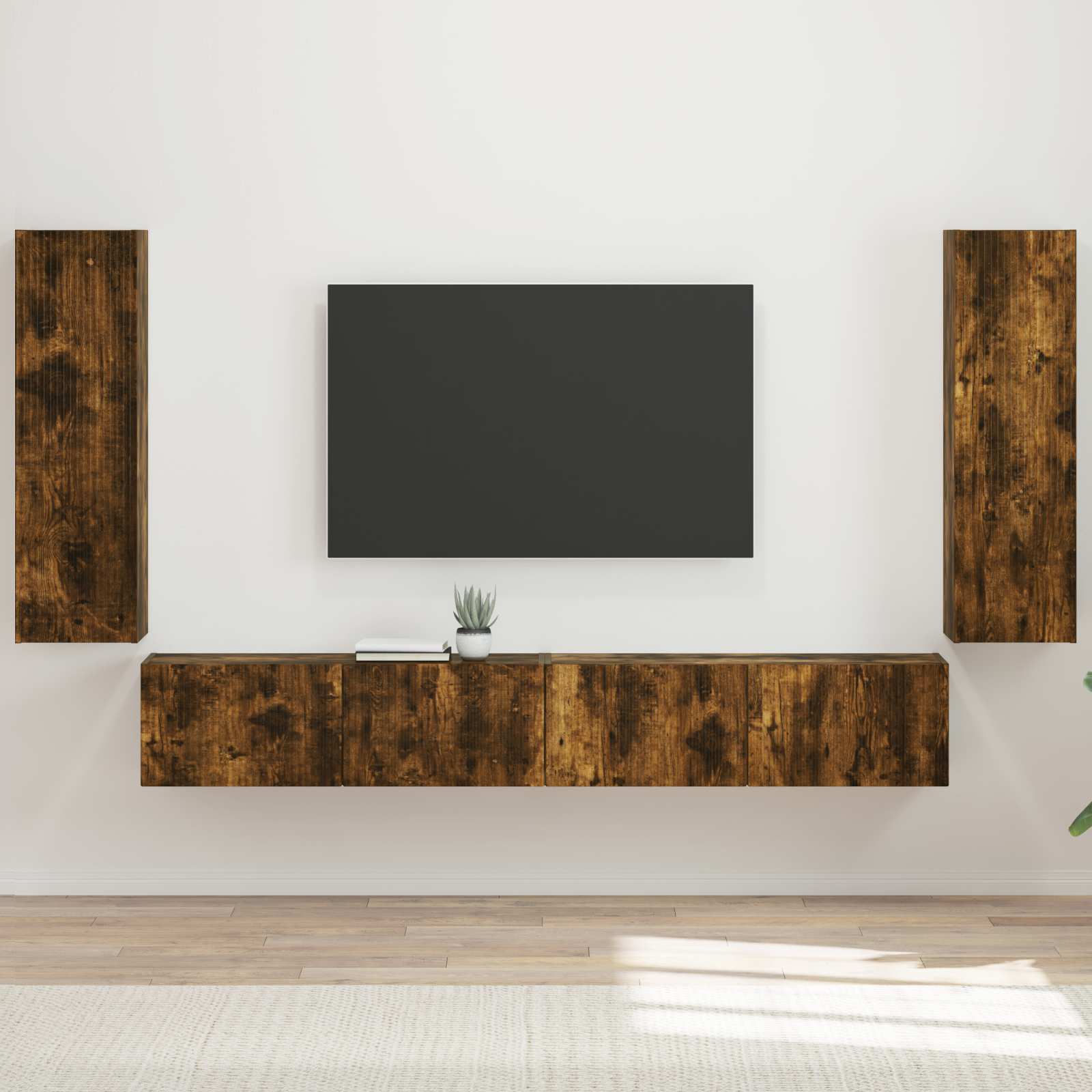 TV-Wandregal-Set 4 stk. Räuchereiche Holzwerkstoff
