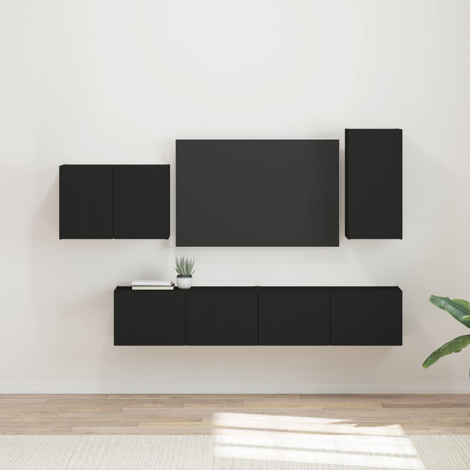 TV-Wandregal-Set 4 stk. Schwarz Holzwerkstoff