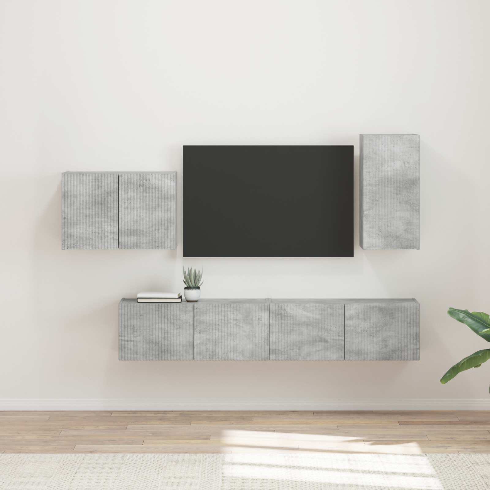 TV-Wandregal-Set 4 stk. Betongrau Holzwerkstoff