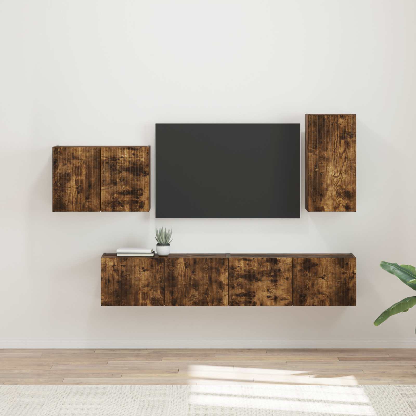 TV-Wandregal-Set 4 stk. Räuchereiche Holzwerkstoff