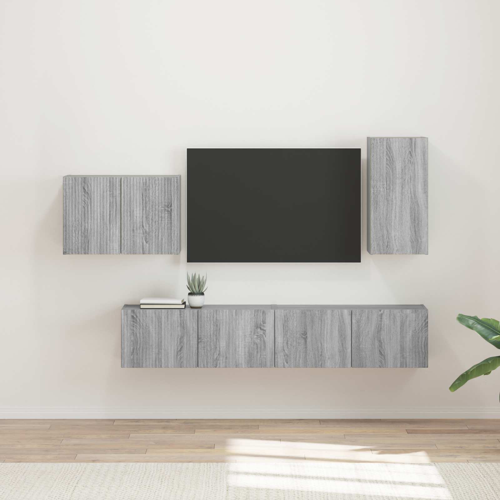 TV-Wandregal-Set 4 stk. Sonoma-Grau Holzwerkstoff