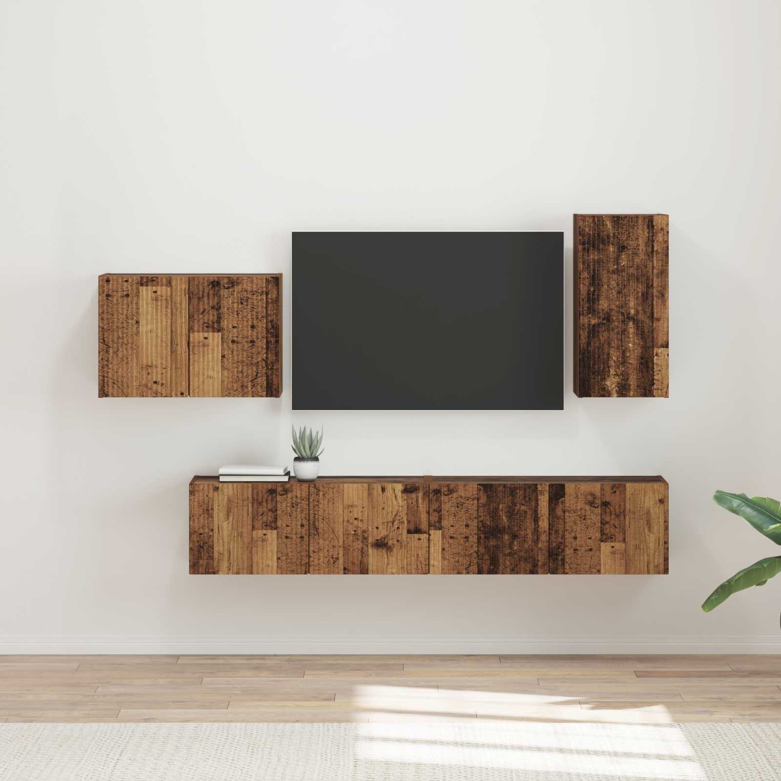TV-Wandregal-Set 4 stk. Altholz Holzwerkstoff
