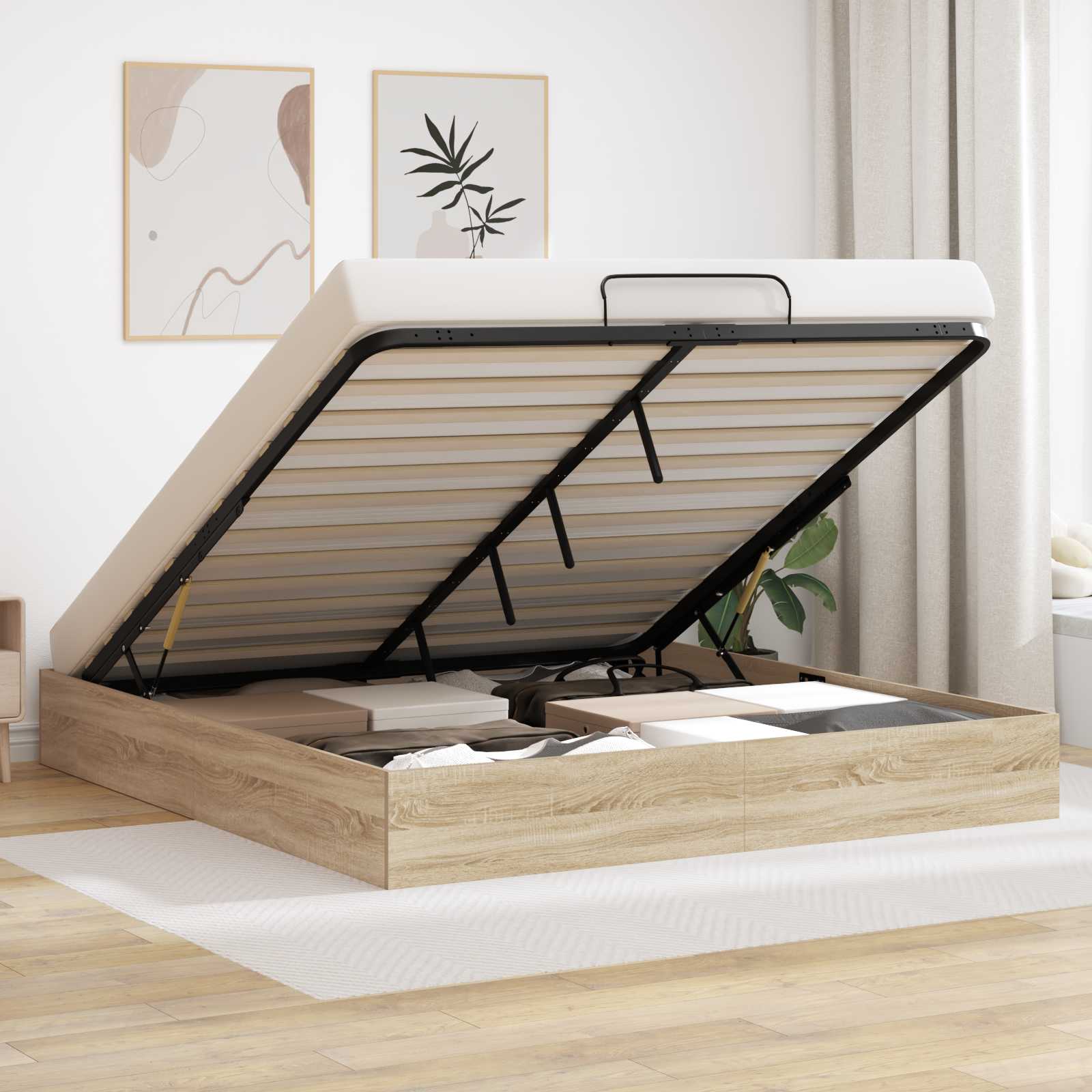 Ottoman Bettgestell mit Speicher Sonoma-Eiche 203 x 160 x 25 cm