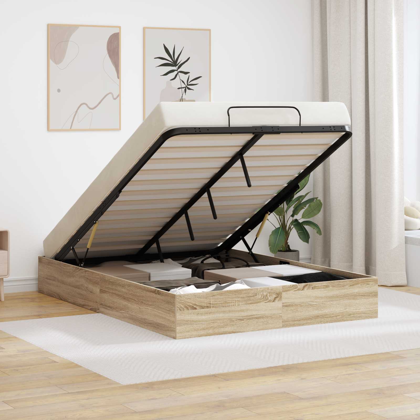 Ottoman Bettgestell mit Speicher Sonoma-Eiche 203 x 150 x 25 cm