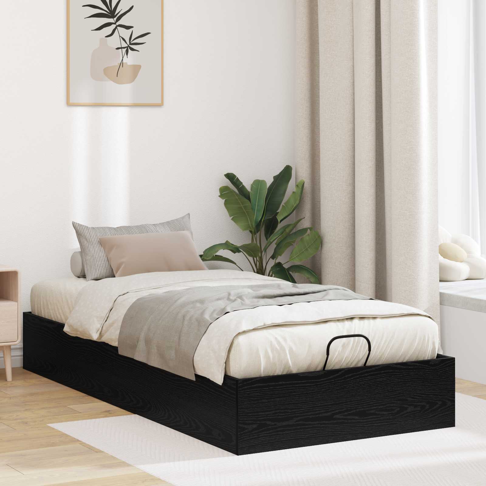 Ottoman Bettgestell Schwarz Eichen-Optik 203 x 100 x 25 cm