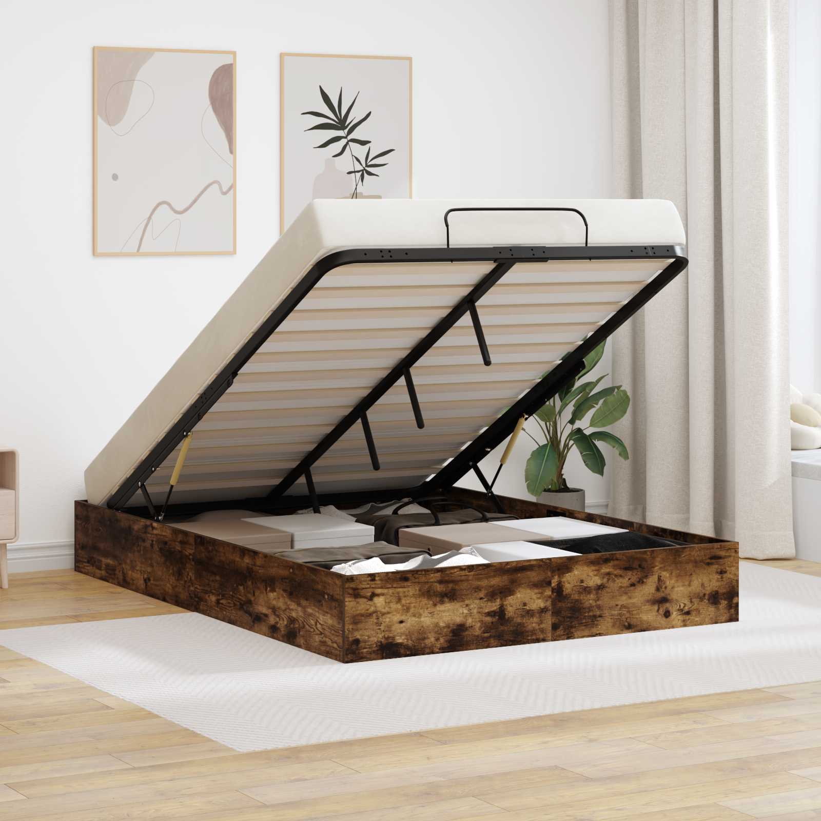 Ottoman Bettgestell mit Speicher Räuchereiche 193 x 140 x 25 cm