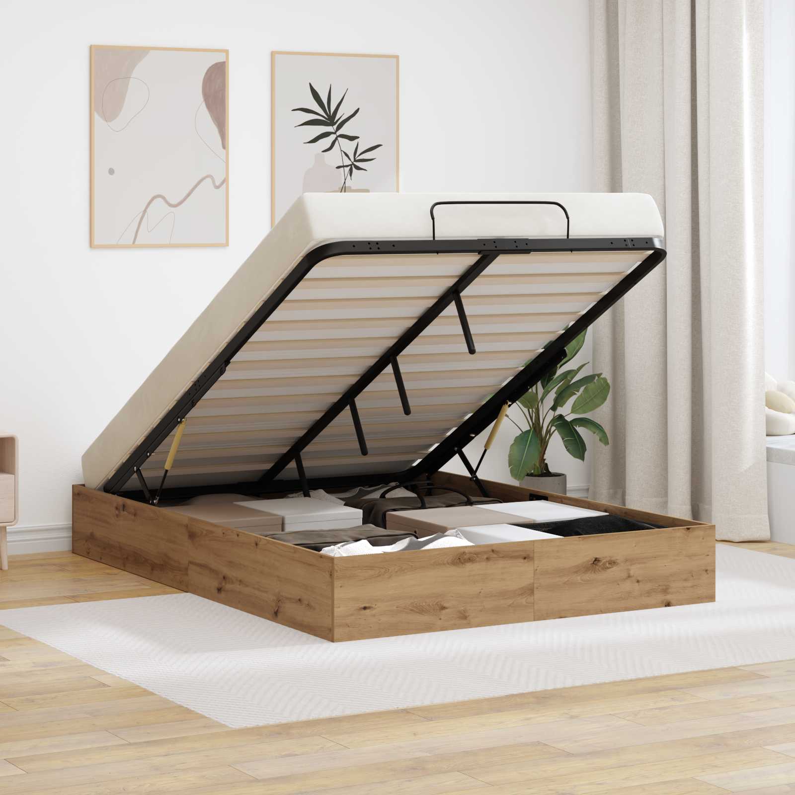 Ottoman Bettgestell Artisan-Eiche 135 x 190 cm Holzwerkstoff