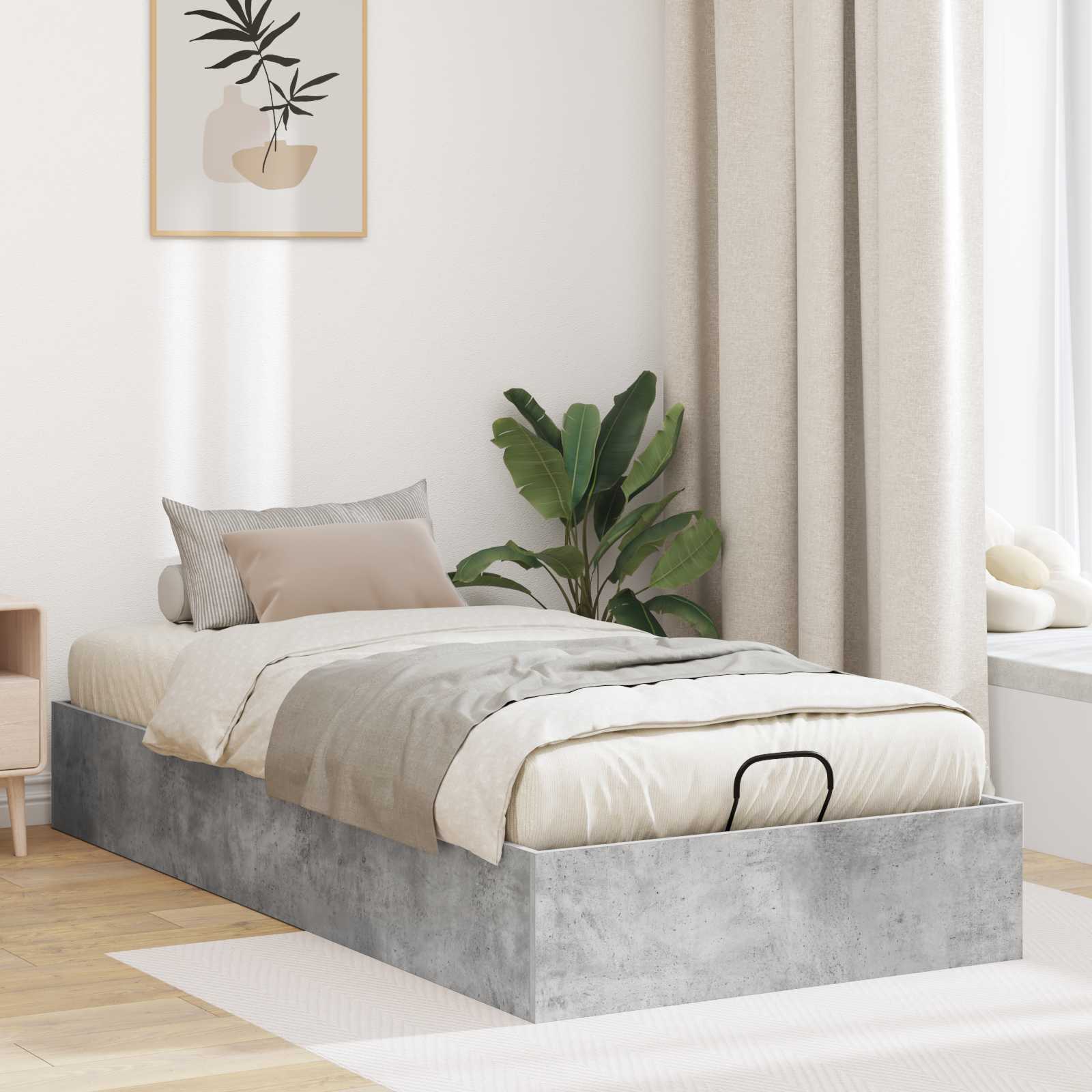 Ottoman Bettgestell Betongrau 75,5 x 190 cm Holzwerkstoff