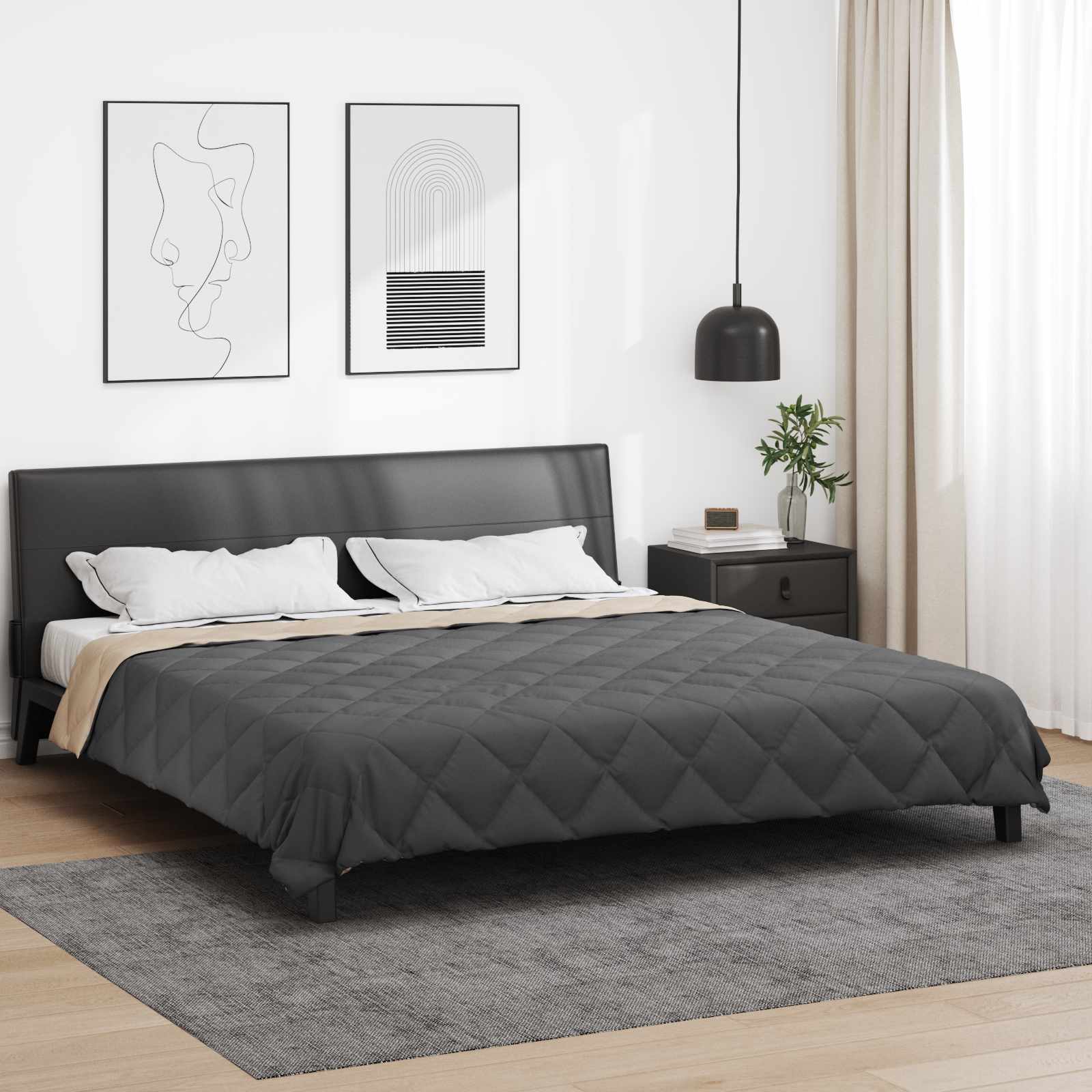 Sommerdecke 200 x 200 cm Sommer 200 gsm Anthrazit und Taupe