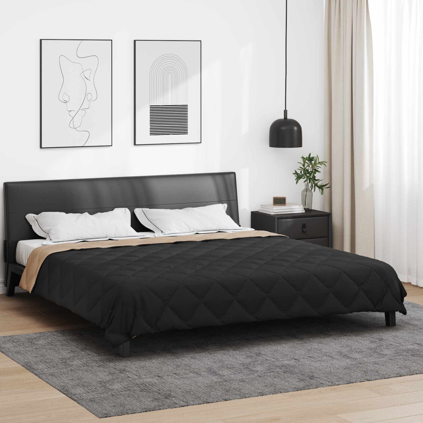 Sommerdecke 240 x 200 cm Sommer 200 gsm Schwarz und Taupe