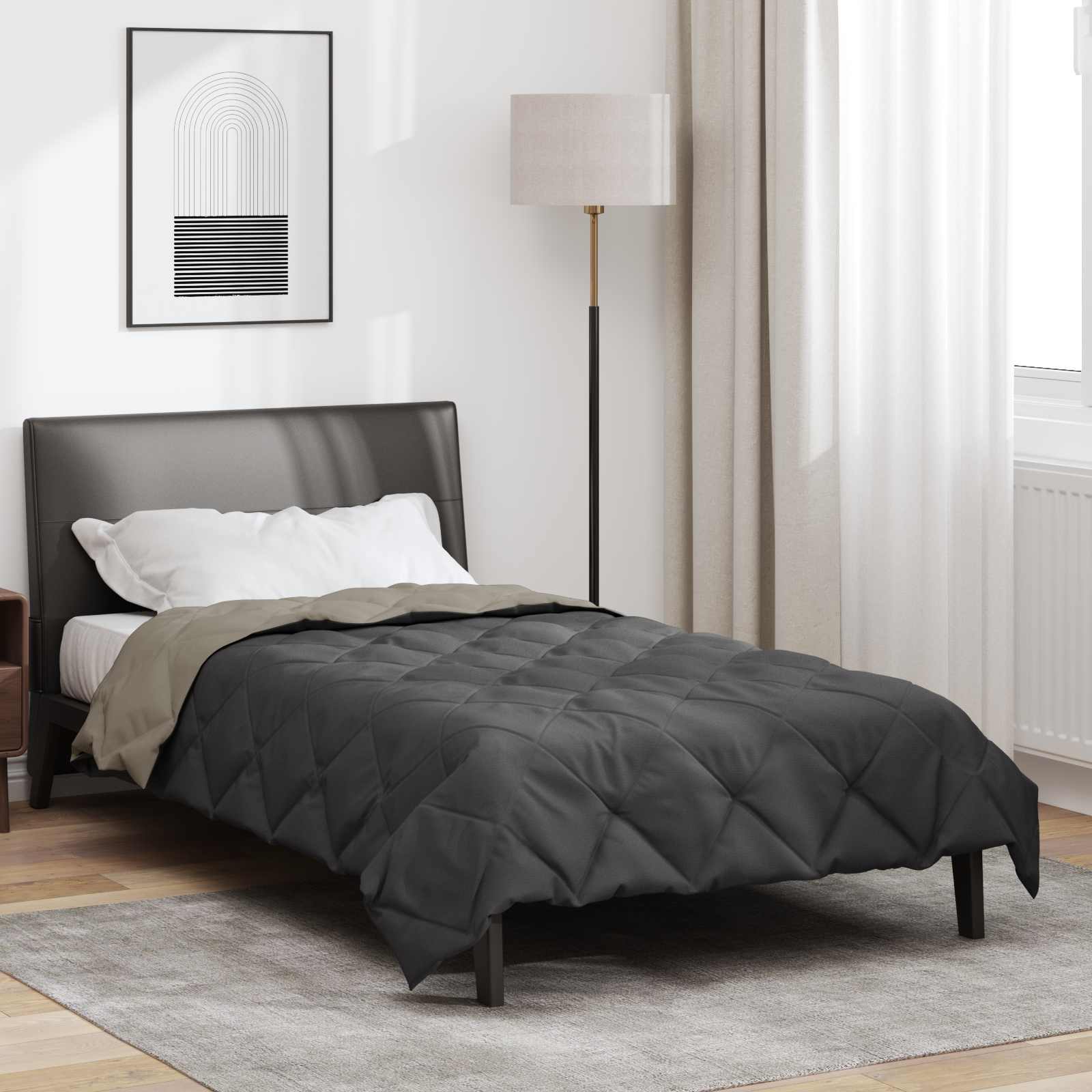 Sommerdecke 220 x 155 cm Sommer 200 gsm Hellgrau und Anthrazit
