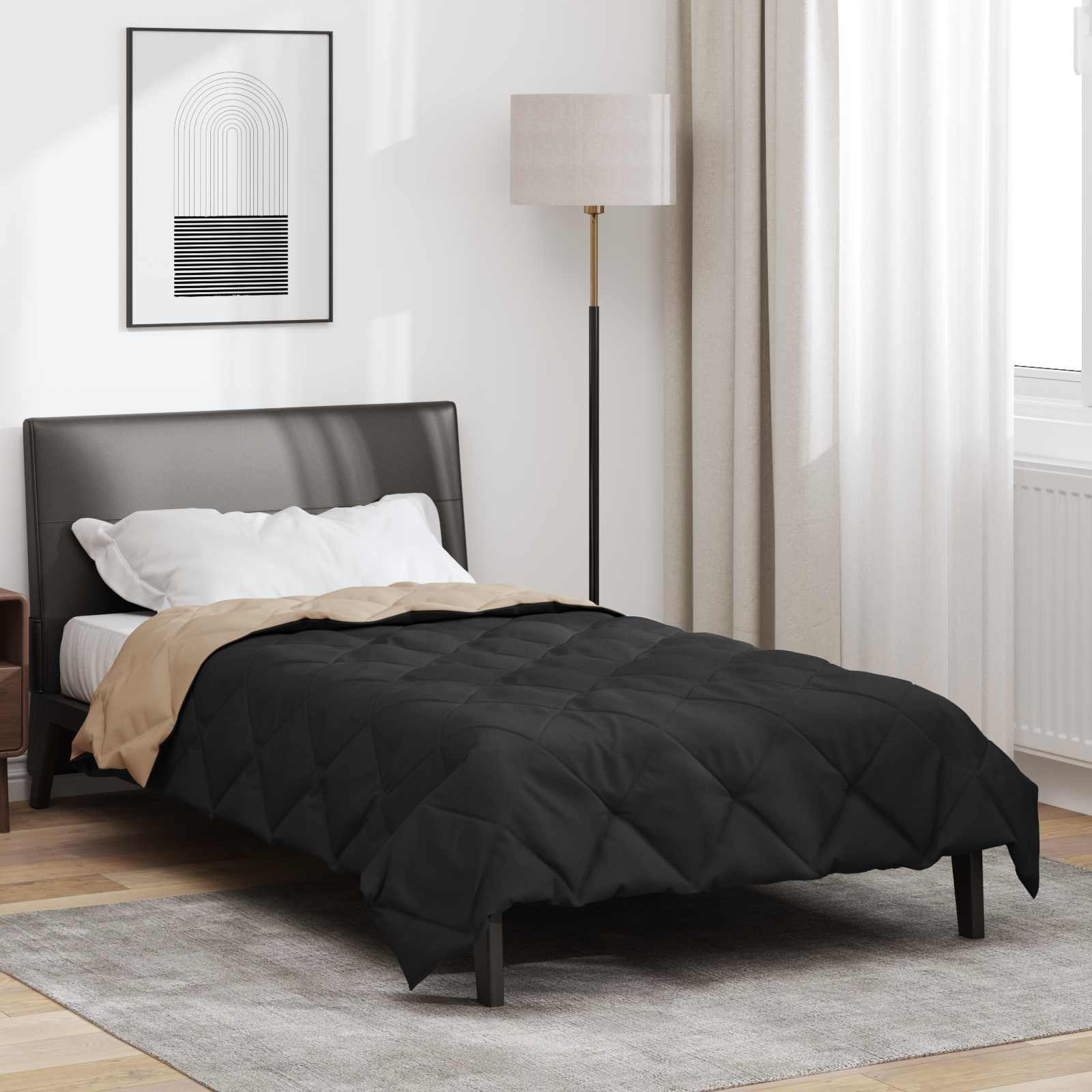 Ganzjahresbettdecke Schwarz und Taupe 155 x 220 cm Microfiber