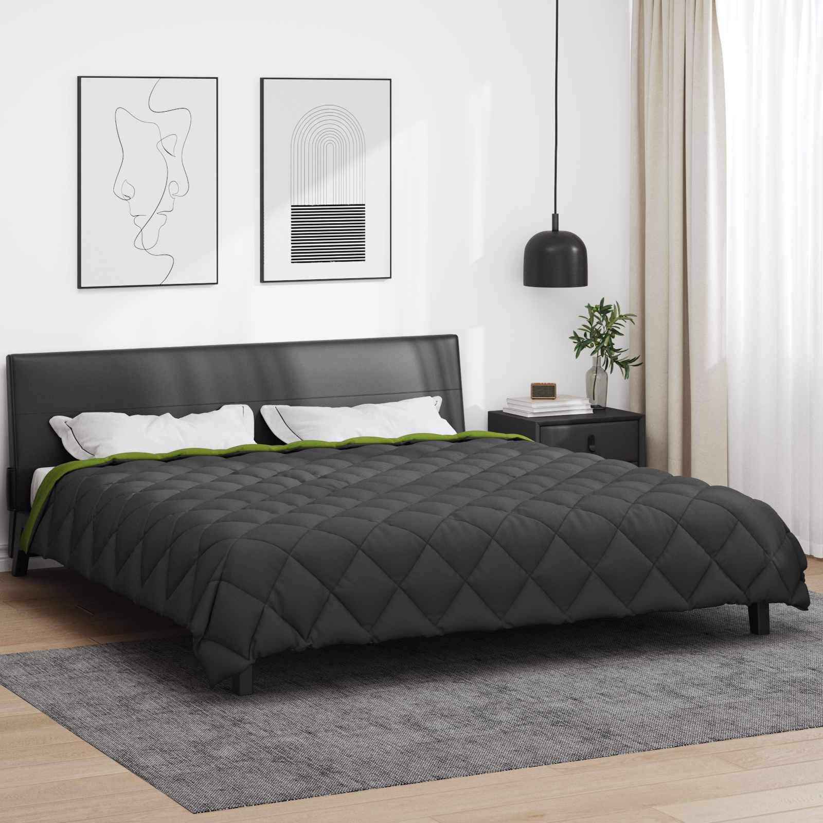 Winterbettdecke 200 x 200 cm 450 g/m² Grün und Anthrazit