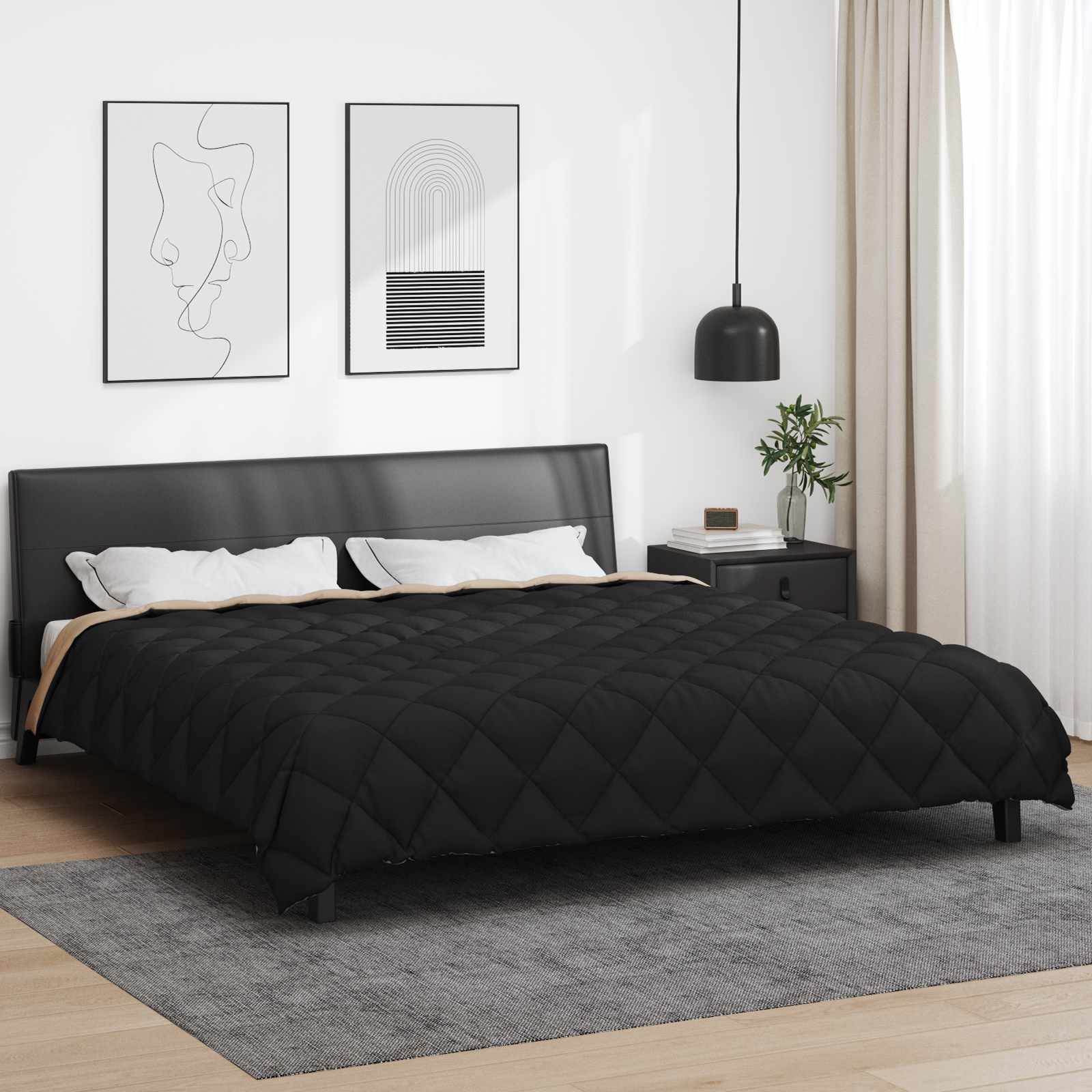 Winterbettdecke 220 x 240 cm 450 g/m² Schwarz und Taupe