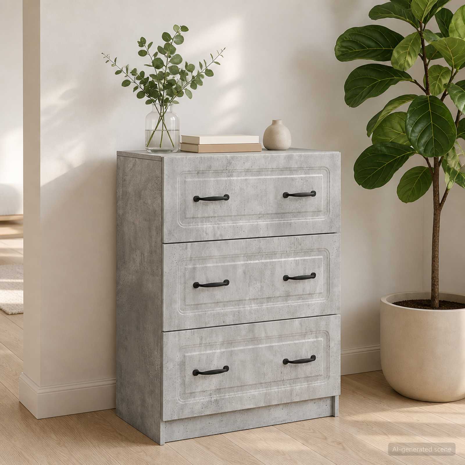 Schubladenschrank Betongrau 66 x 34,5 x 87 cm Holzwerkstoff