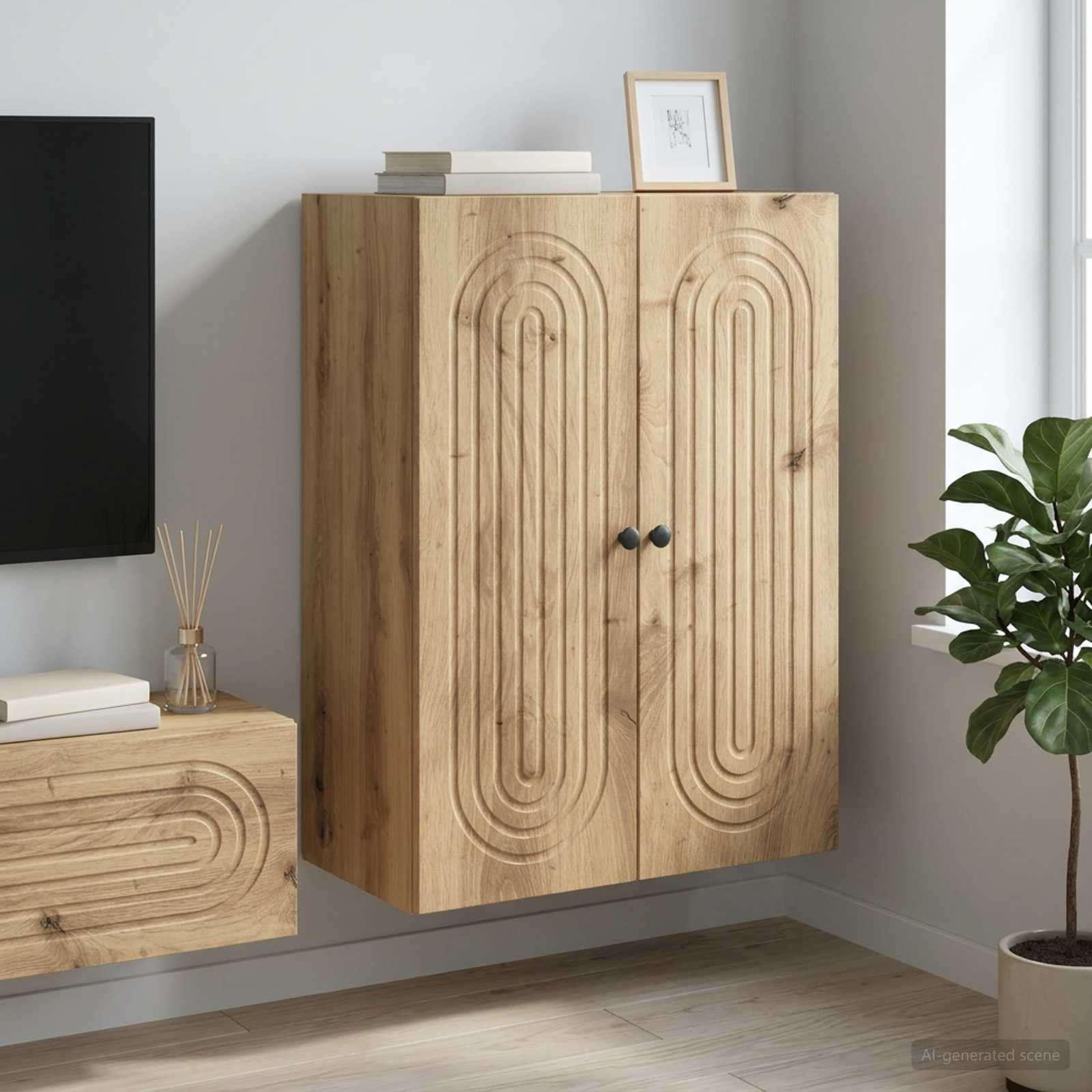 Wandschrank 66 x 34,5 x 90 cm Holzwerkstoff Artisan-Eiche
