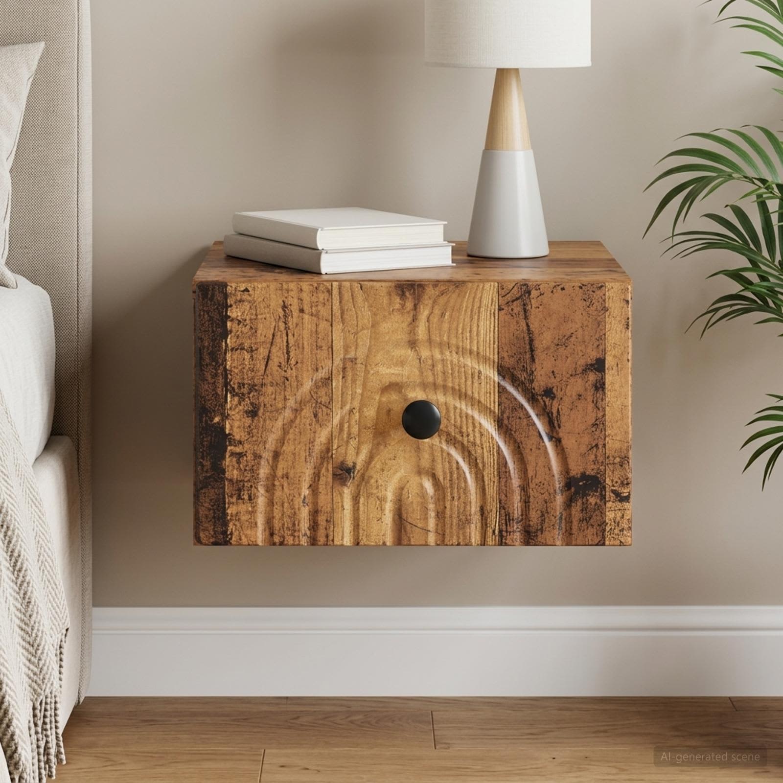 Wandmontierter Nachttisch Altholz 33 x 34,5 x 20 cm