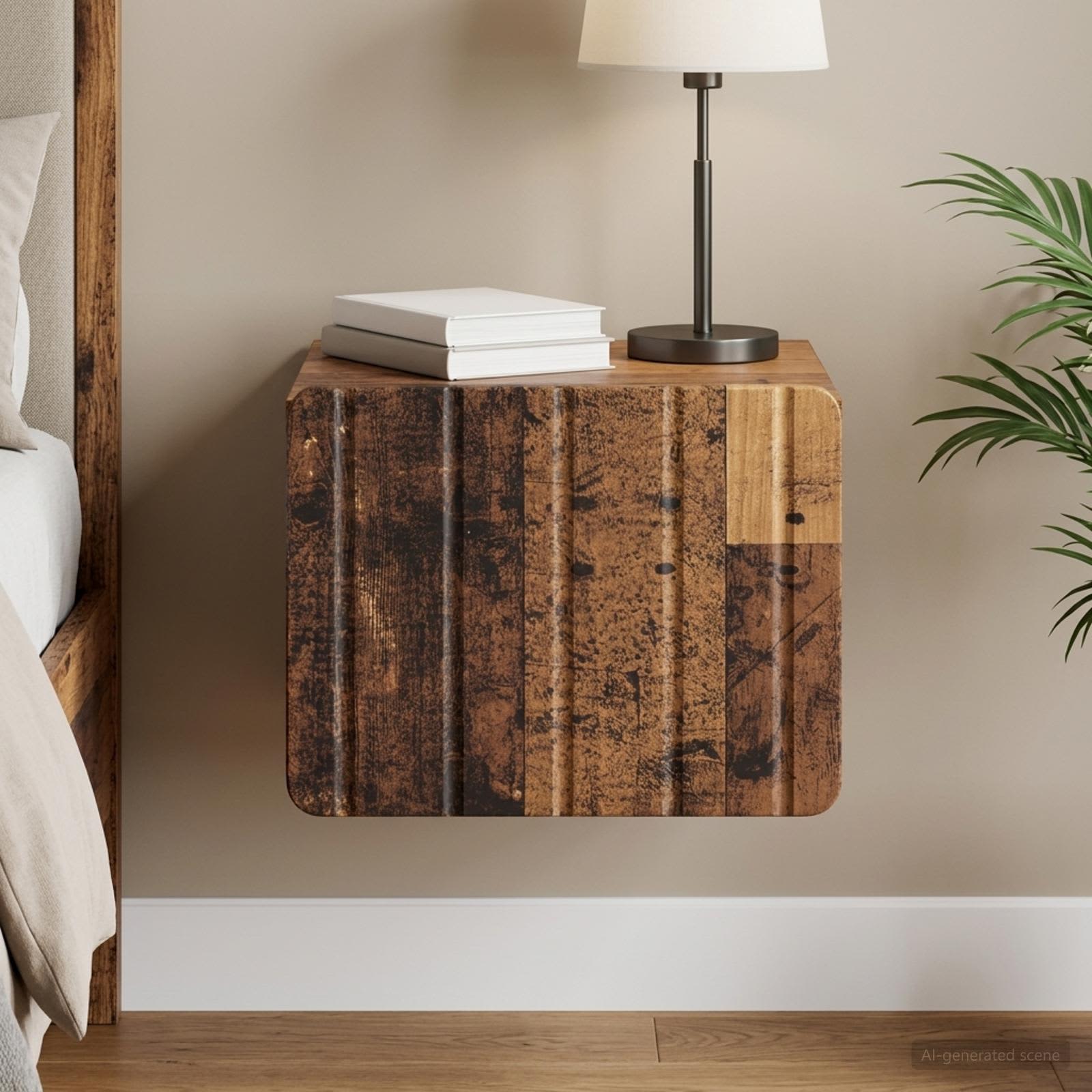 Wandmontierter Nachttisch Altholz 33 x 34,5 x 24 cm