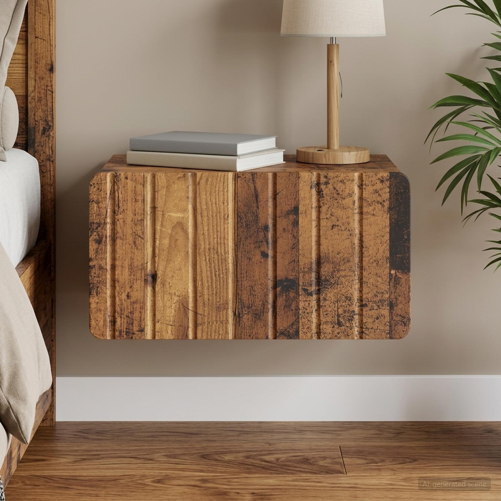 Wandmontierter Nachttisch Altholz 49 x 34,5 x 24 cm