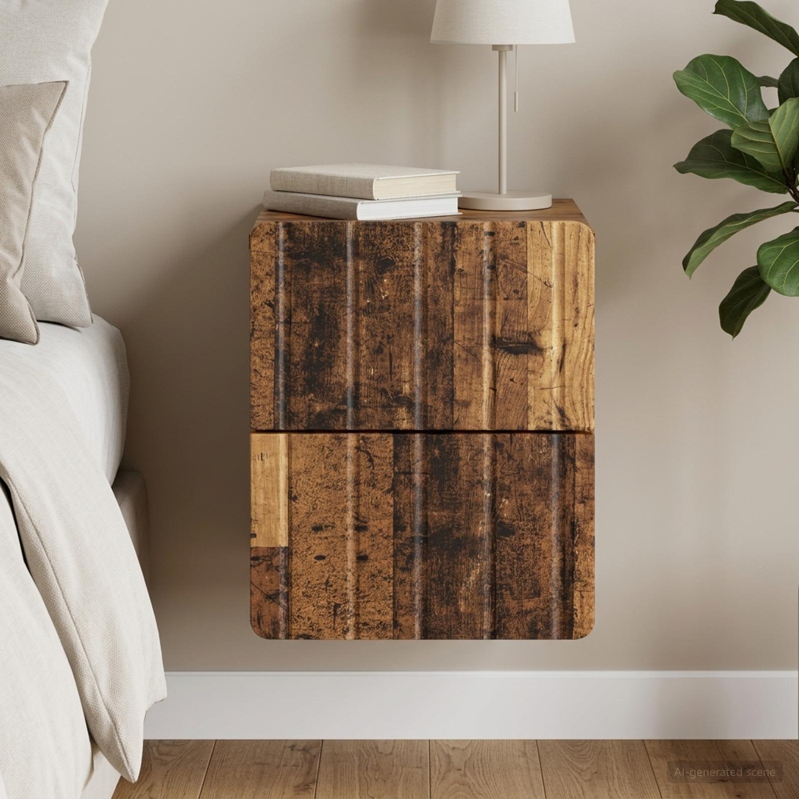 Wandmontierter Nachttisch Altholz 33 x 34,5 x 43 cm