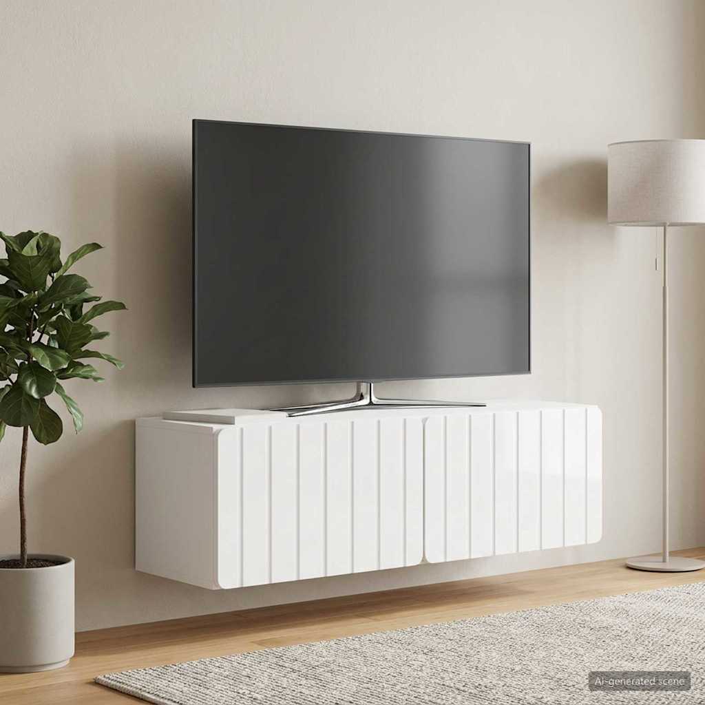 Wandmontierter TV-Schrank 98 x 31 x 30 cm Hochglanz Weiß