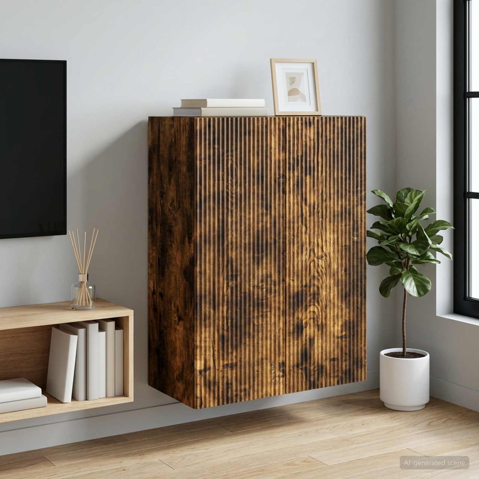 Wandschrank 66 x 34,5 x 90 cm Holzwerkstoff Räuchereiche