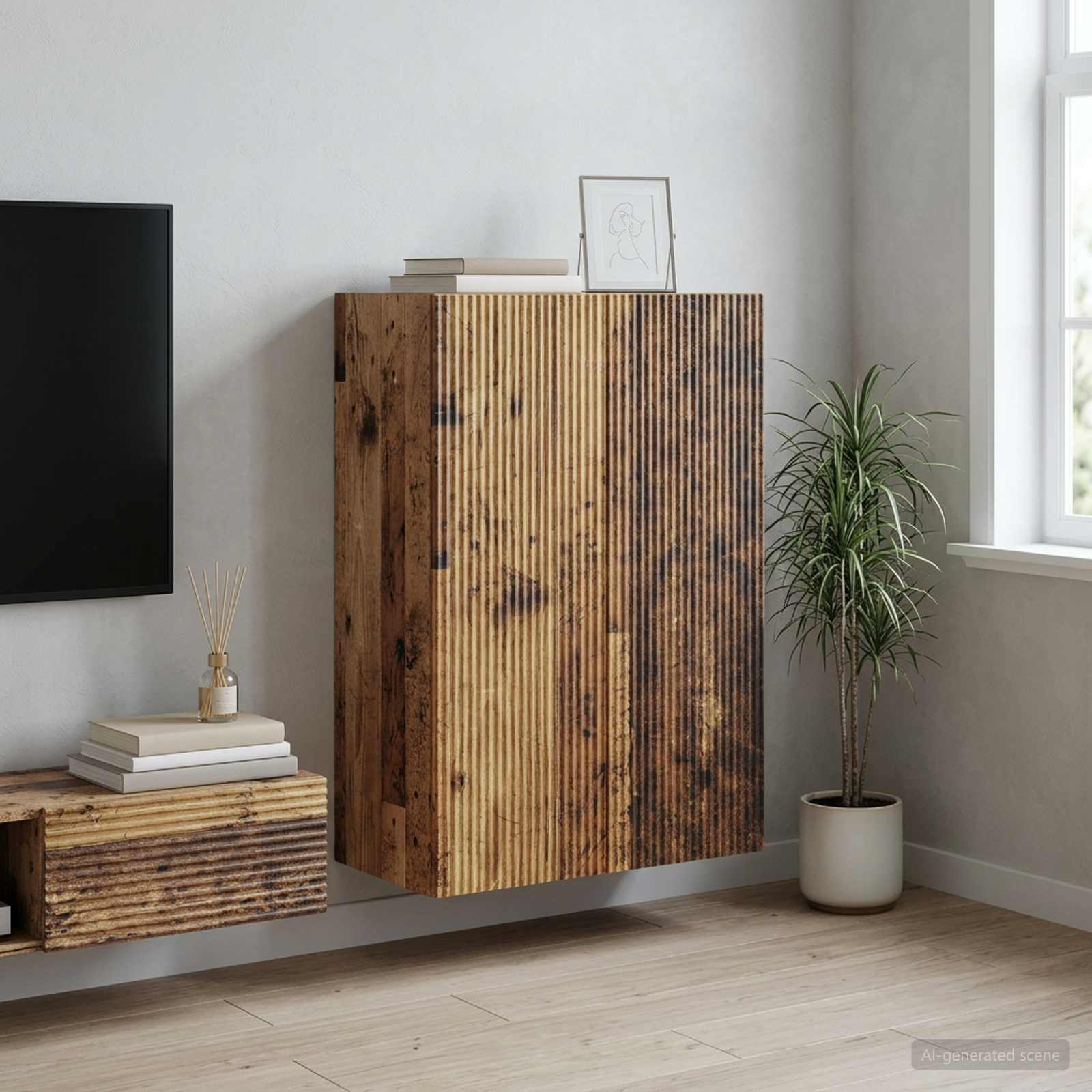Wandschrank 66 x 34,5 x 90 cm Holzwerkstoff Altholz